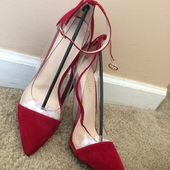 Red Velvet (clear sided) stilettos - Picture 3 of 3